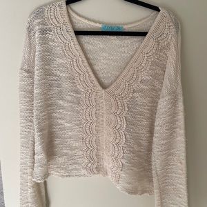 FRANCESCA’S Cream Knit Top with Embroidered Detail